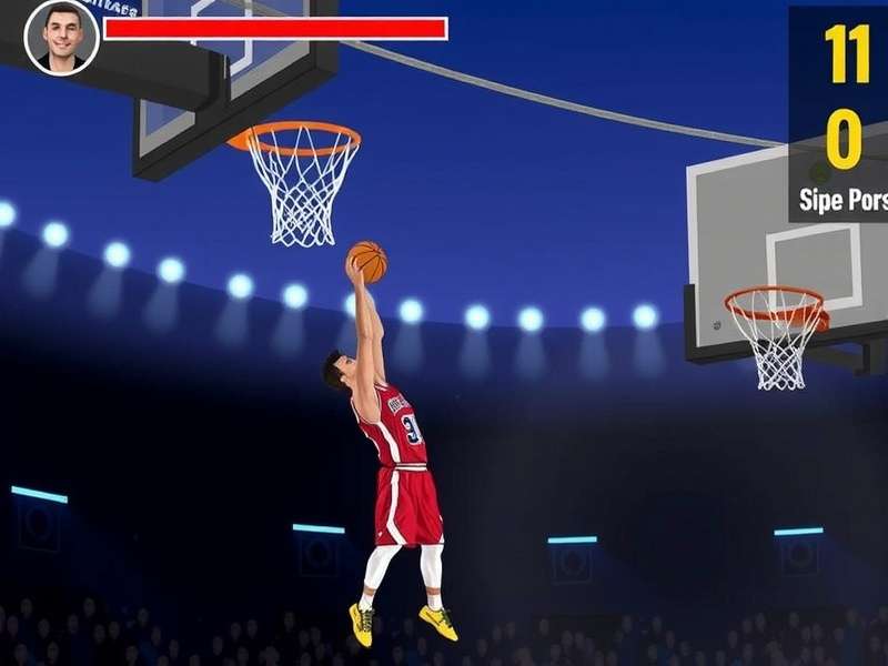 Dunk King Deluxe gameplay screenshot showing a player performing a slam dunk